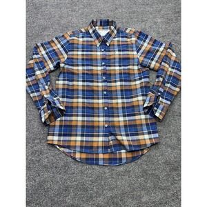 Peau De Loup Womens Blue Orange Plaid Button Down Shirt Size 8 Long Sleeve